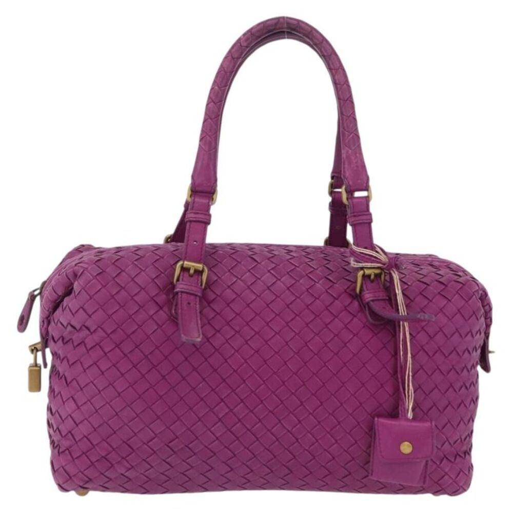Bottega Veneta New Boston Intrecciato Nappa Purple Leather Handbag